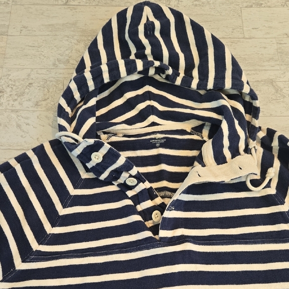 J. Crew Striped Navy & White Hooded Pullover Shirt Size Medium Hoodie Sweatshirt - Picture 6 of 8